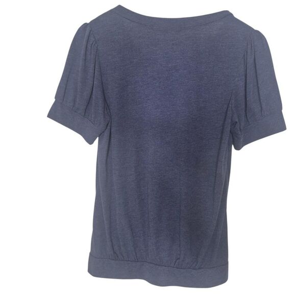 Velvet by Graham & Spencer Blue Cream Boho Short Sleeve Top Size Medium - Picture 2 of 4